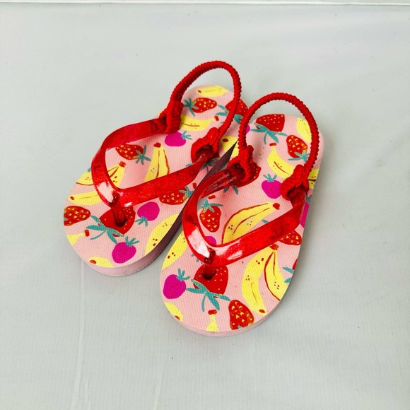 Other - Kids Fruit Print Flip Flops - Red and Yellow Girls Size 5-6